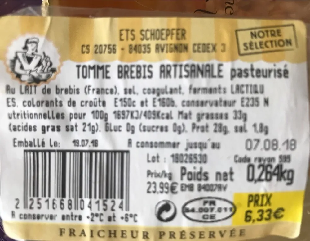 Tomme brebis artisanale