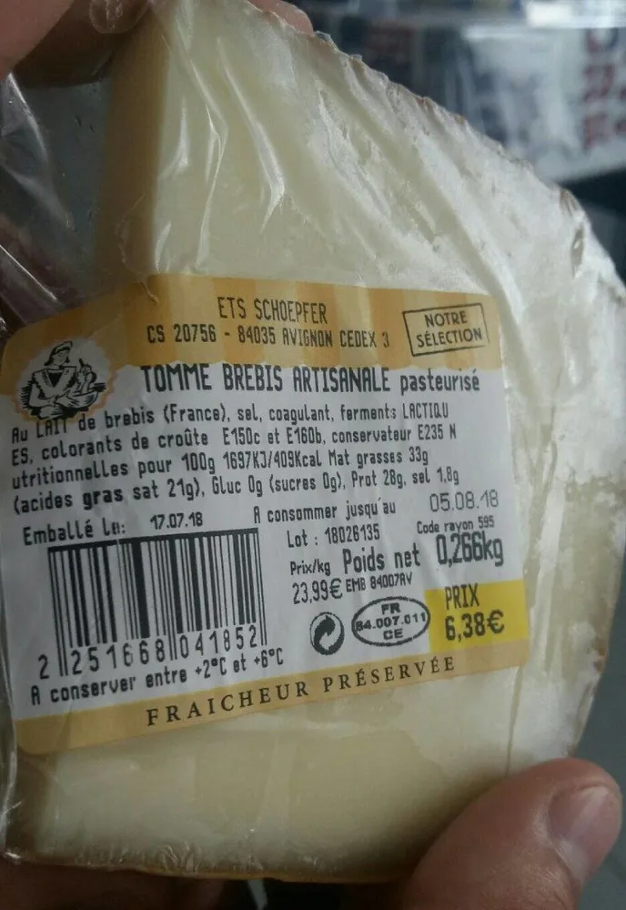 Tomme brebis artisanale pasteurisé