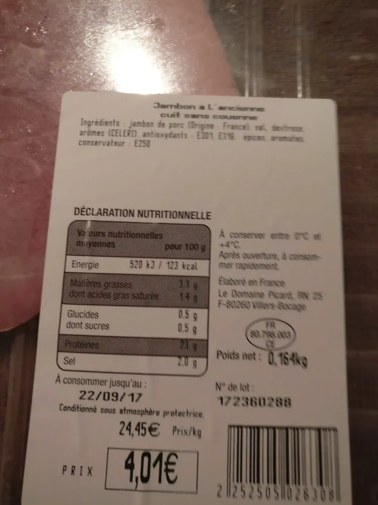 Jambon à l'Ancienne Cuit sans Couenne
