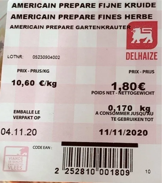 Americain Préparé Fines Herbes