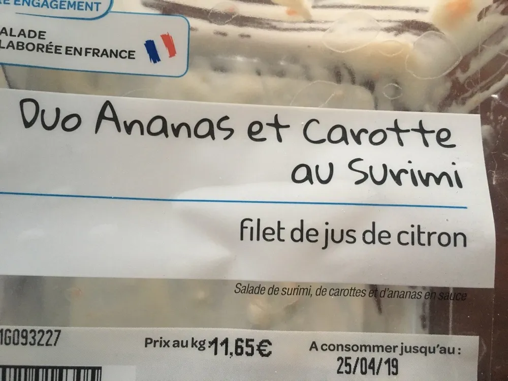 Duo ananas et carotte au surimi