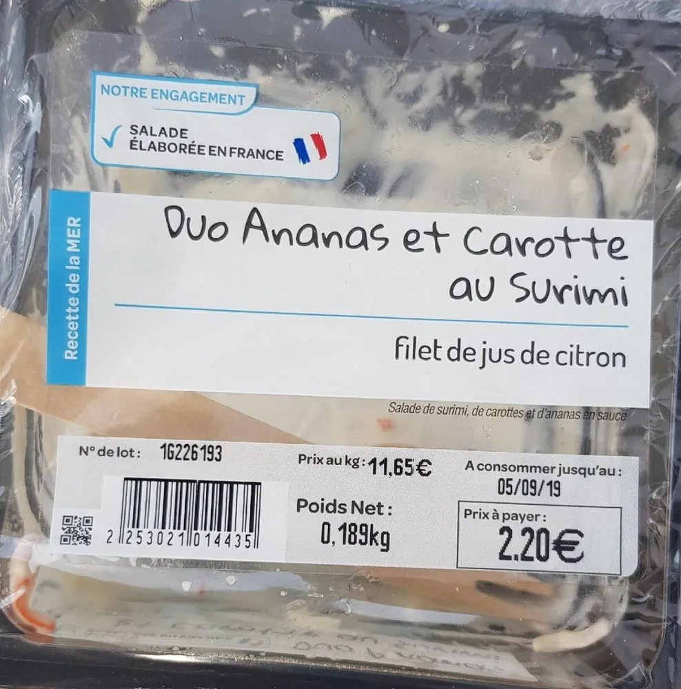 Duo ananas et carotte au surimi
