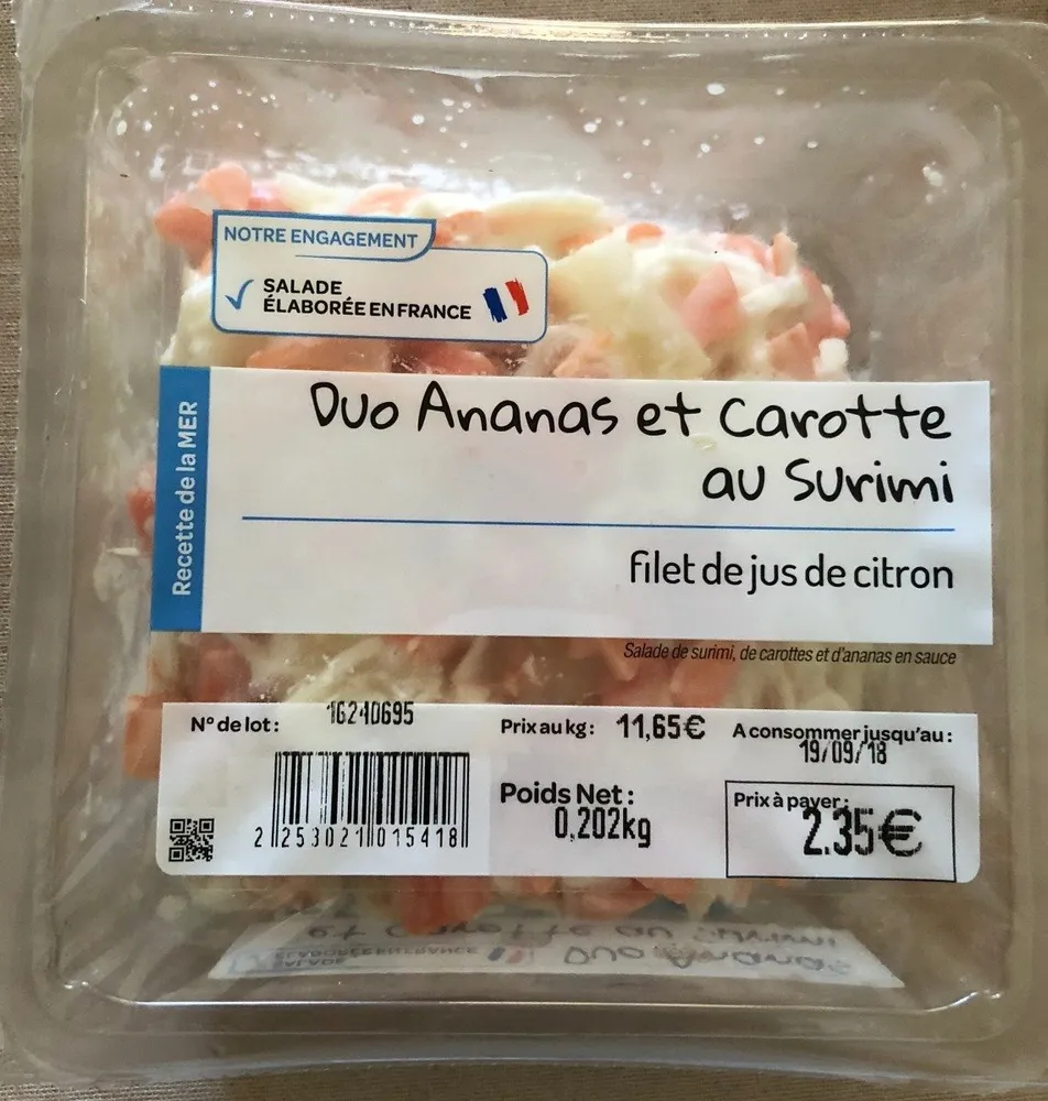 Duo ananas et carotte au surimi