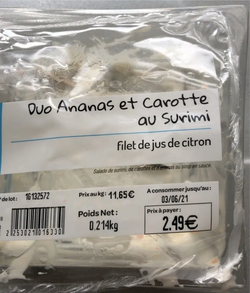 Duo ananas et carotte au surimi