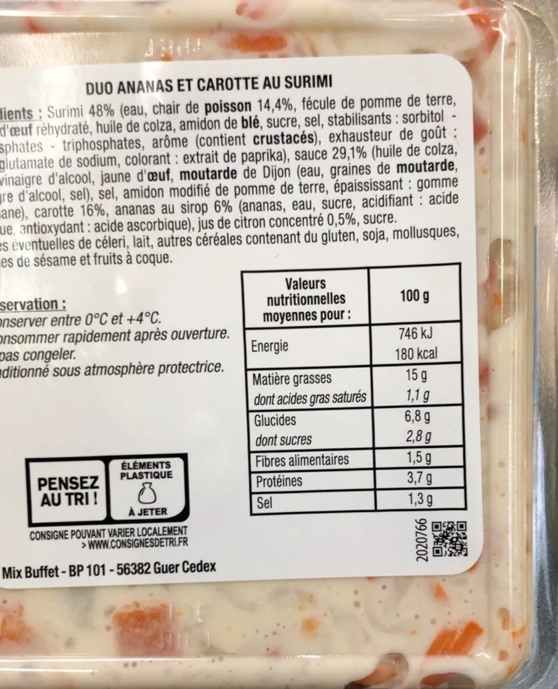 Duo ananas et carotte au surimi