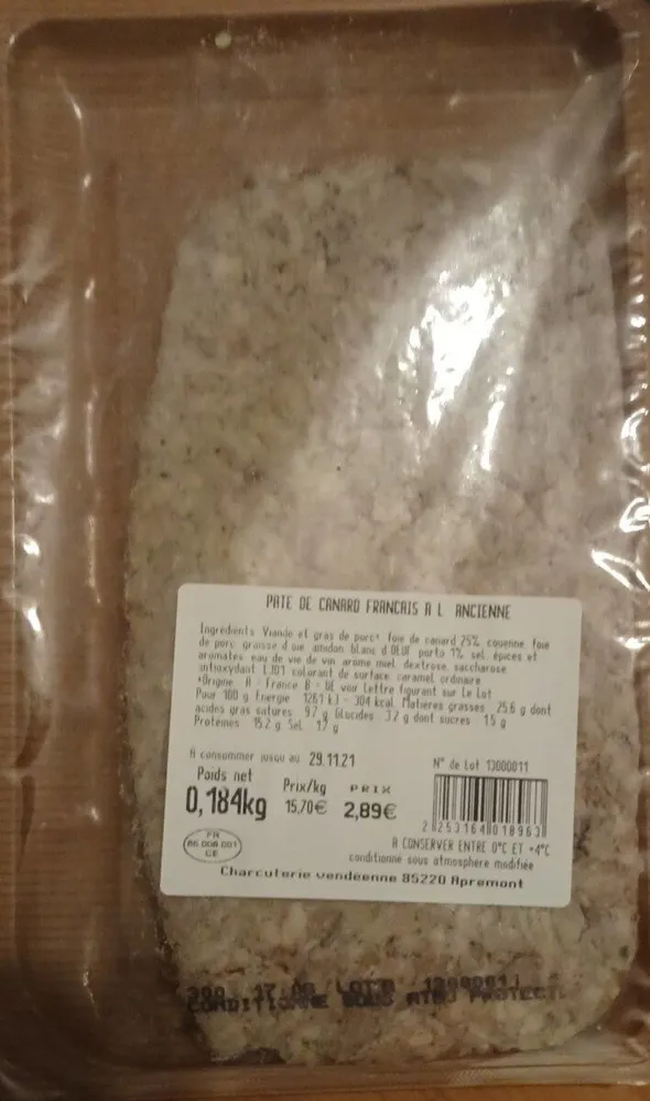 PATE DE CANARD FRANCAIS A L' ANCIENNE