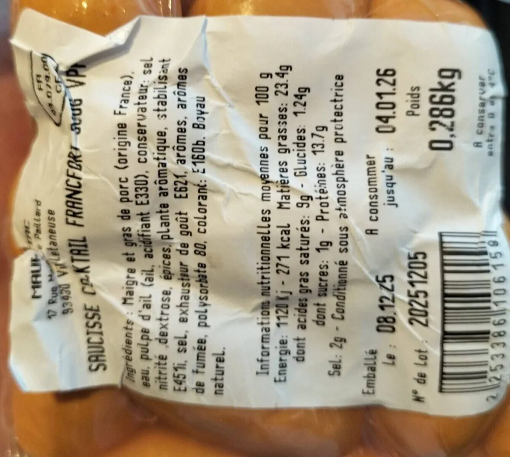 Saucisse cocktail Francfort