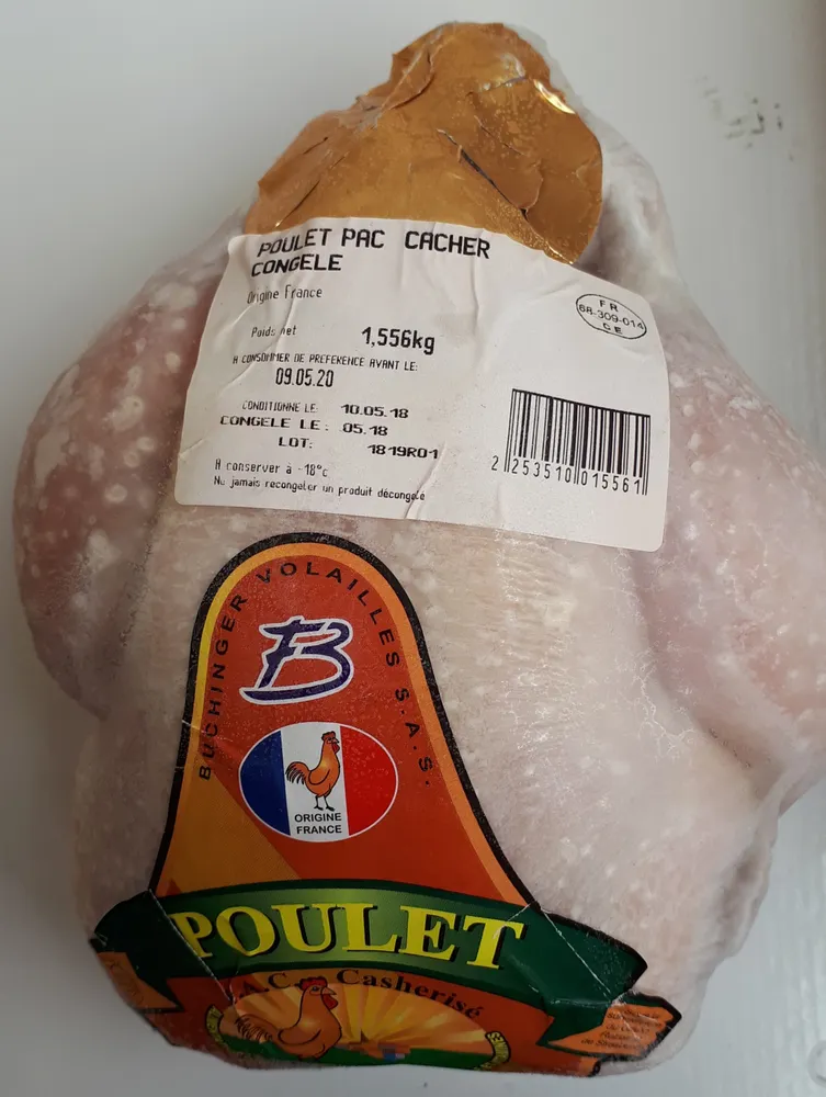 Poulet prêt à cuire, Cacher, congelé