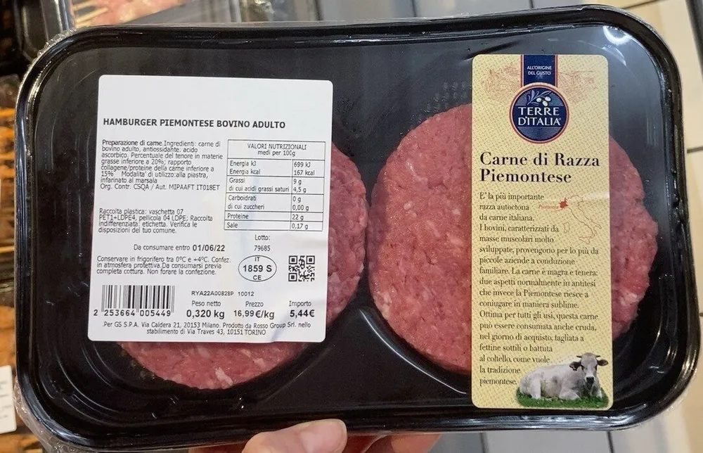 Hamburger piemontese bovino adulto