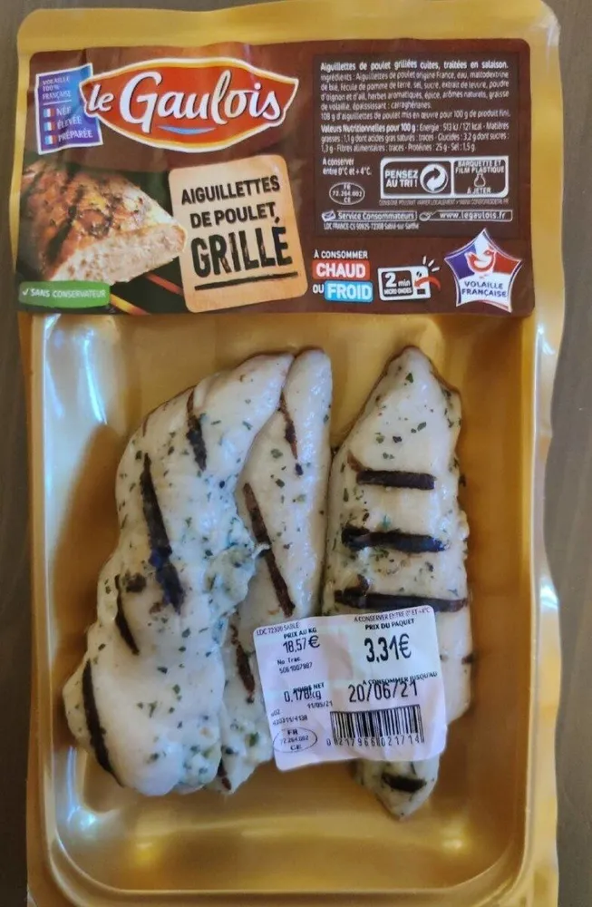 Aiguillettes de poulet grillé