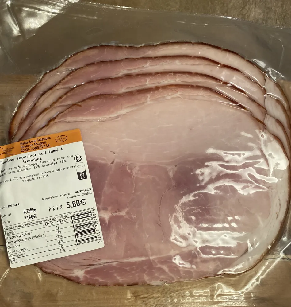 Jambon supérieur cuit fumé 4 tranches