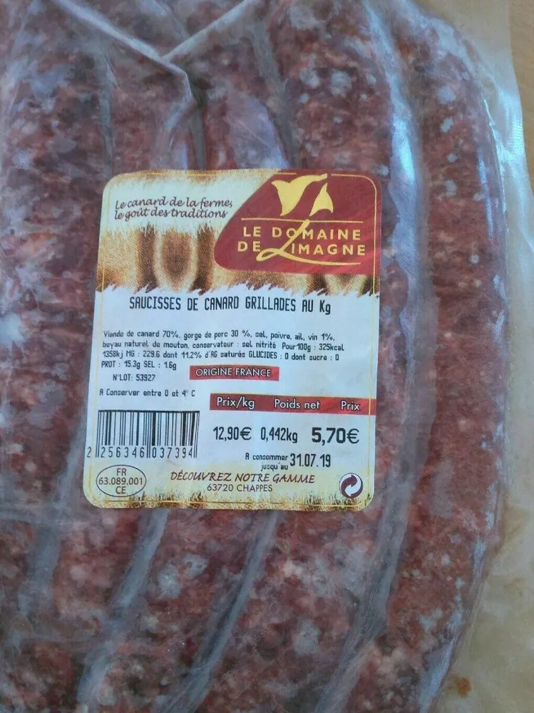 Saucisses de canard grillades au kg