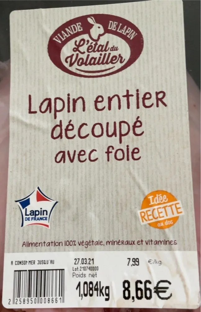 Lapin entier decoupe