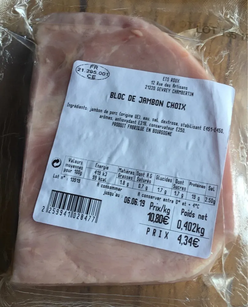 Bloc de jambon choix