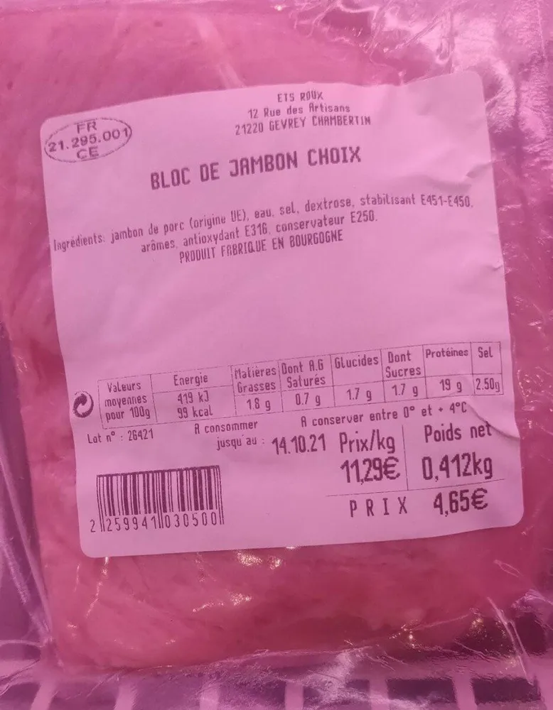 Bloc de jambon choix
