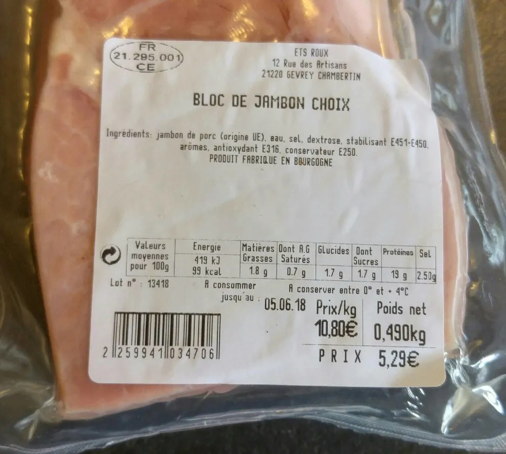Bloc de jambon choix