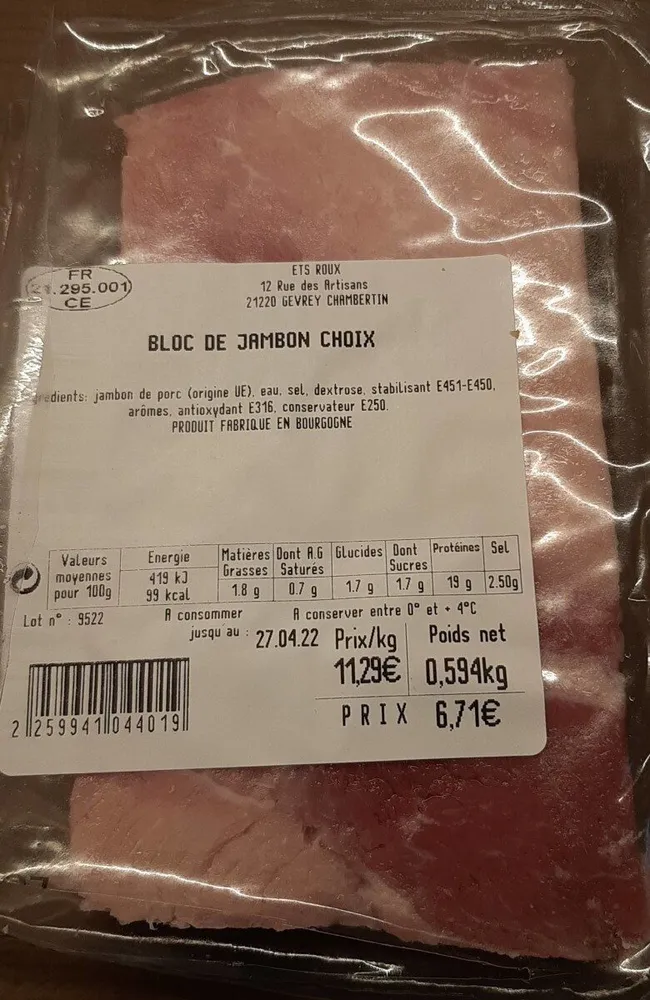 Bloc de jambon choix