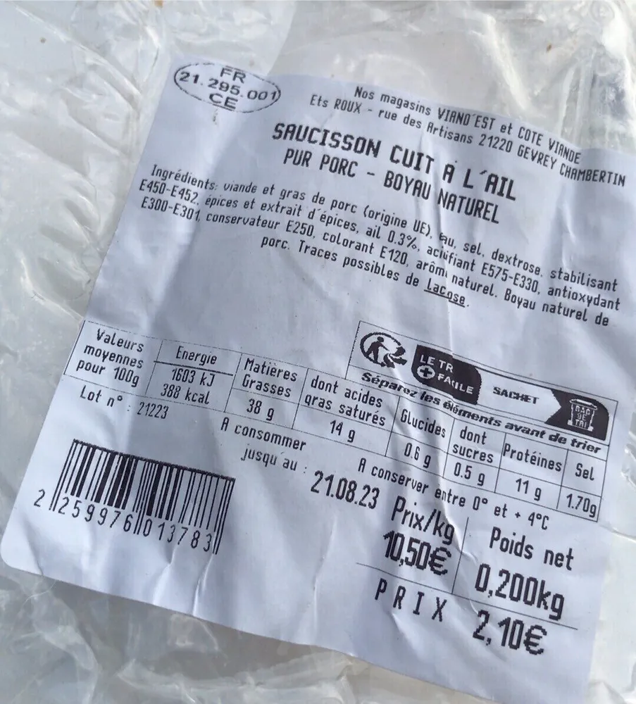 Saucisson cuit a l’ail