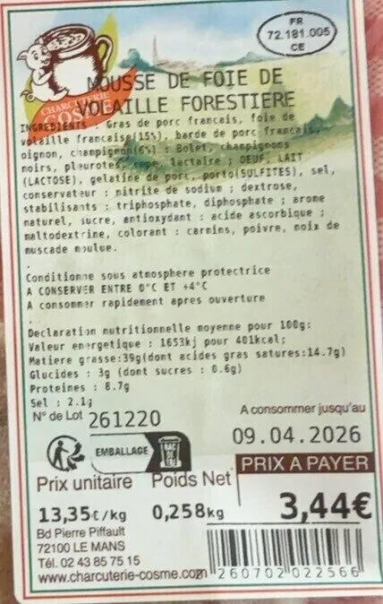 Mousse de foie de vollaile forestiere