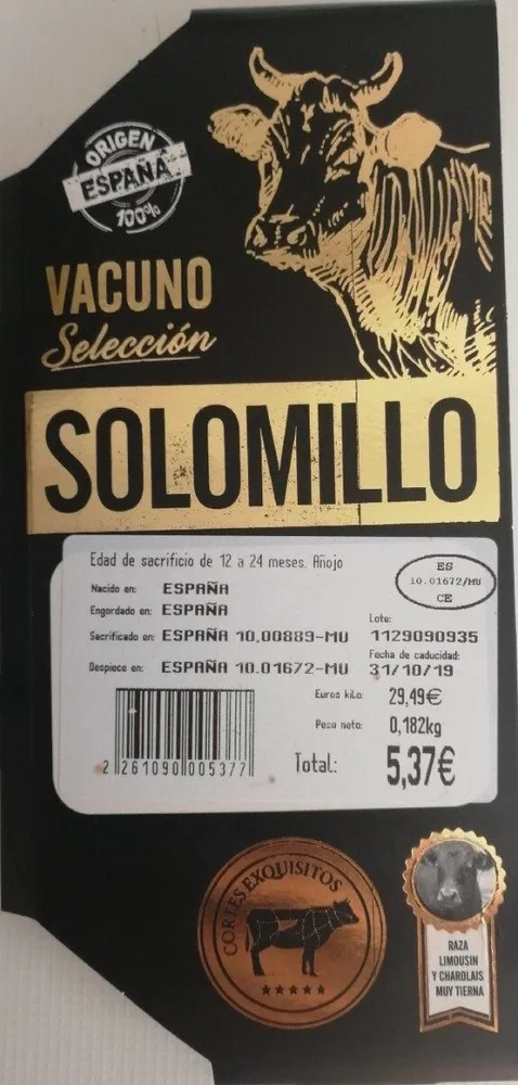 Solomillo vacuno España