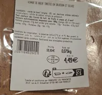 Viande de boeuf traitee en salaison et sechee