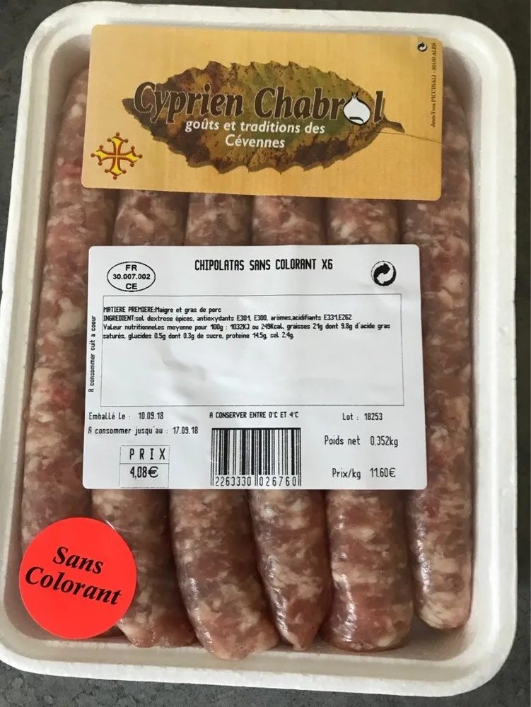 Chipolatas sans colorant x6