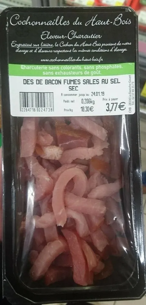 dès de bacon fumé salé au sel sec