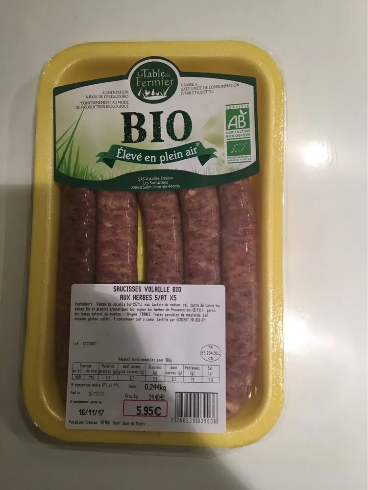Saucisse volaille Bio
