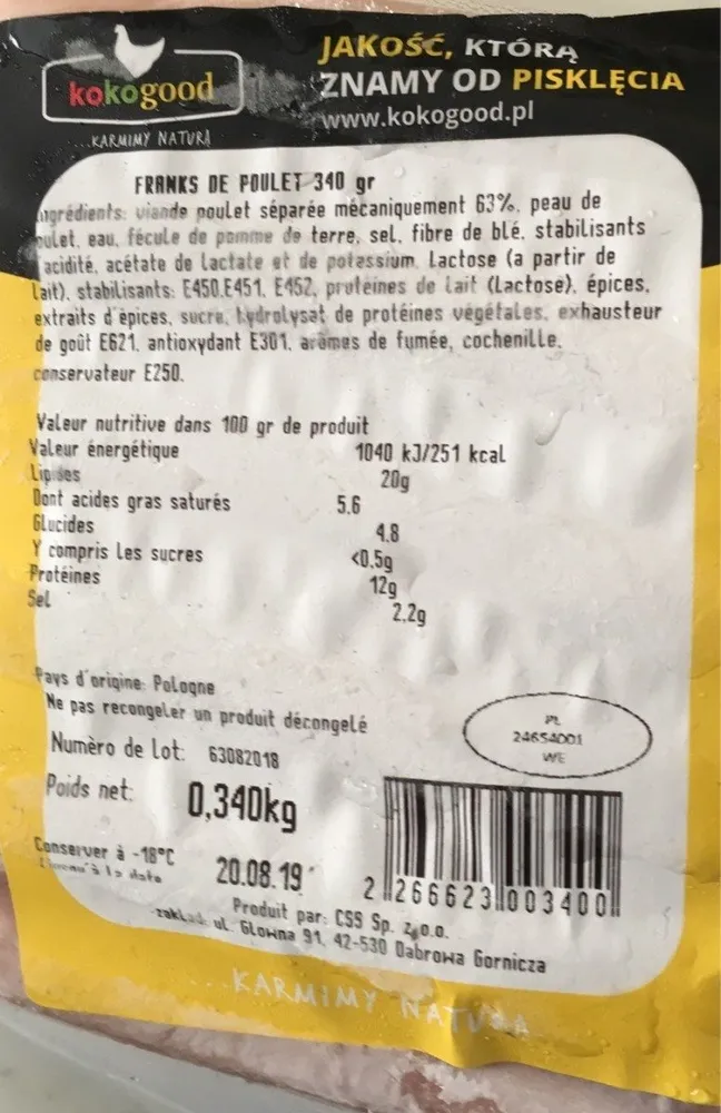 Saucisses frank de poulet