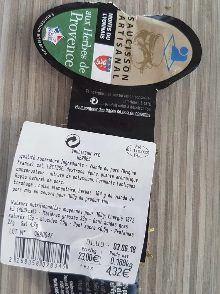 Saucisson Artisanal aux Herbes de Provence
