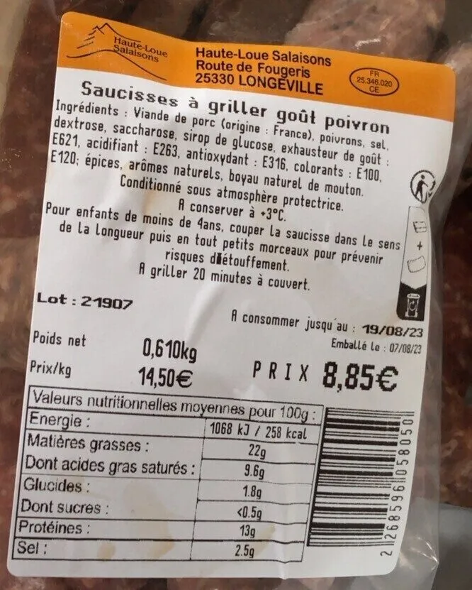 Saucisse a griller gout poivron