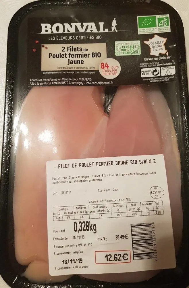 Filet de poulet fermier jaune bio