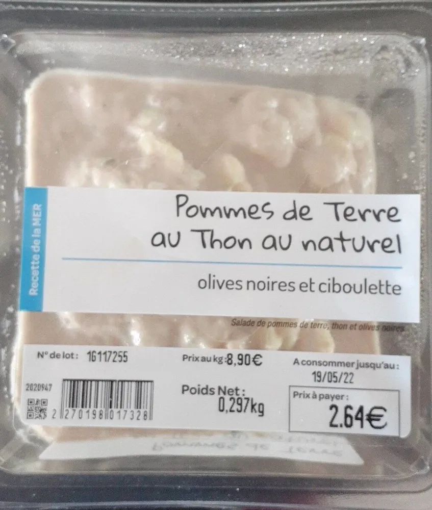 Pommes de terre au thon au naturel olives noires et ciboulette