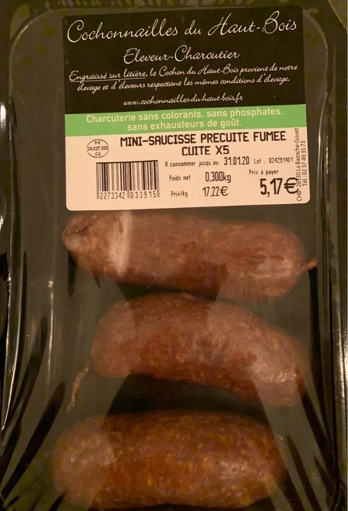 Mini-saucisses précuites fumées cuites