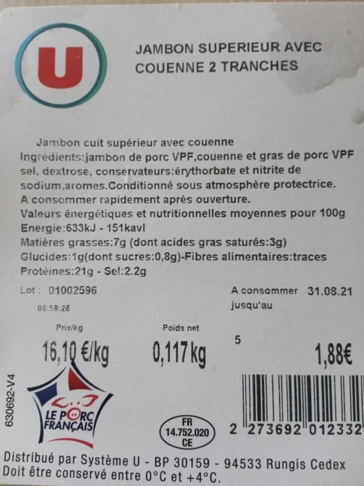 Jambon supérieur avec couenne
