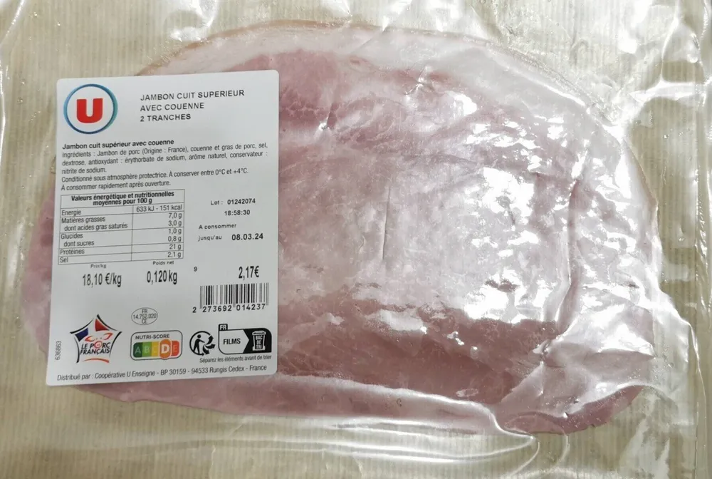 Jambon cuit supérieur avec couenne