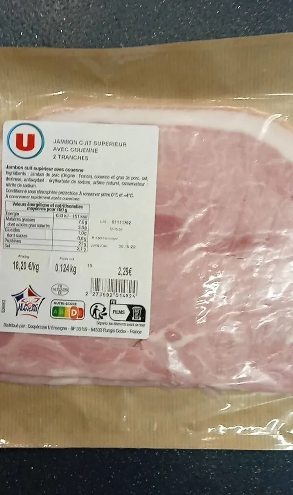 jambon cuit supérieur avec couenne