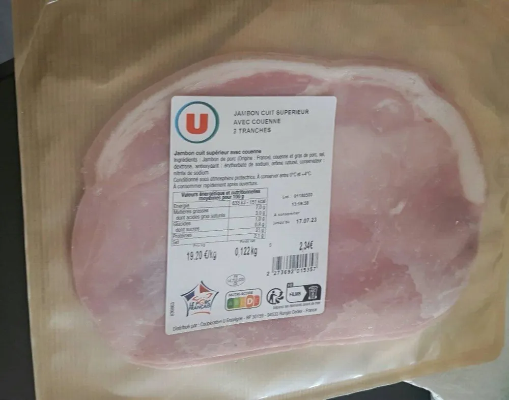Jambon cuit supérieur avec couenne