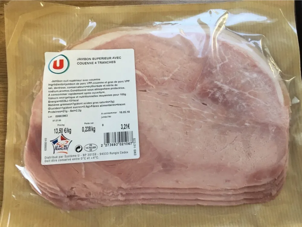 Jambon superieur avec couenne 4 tranches