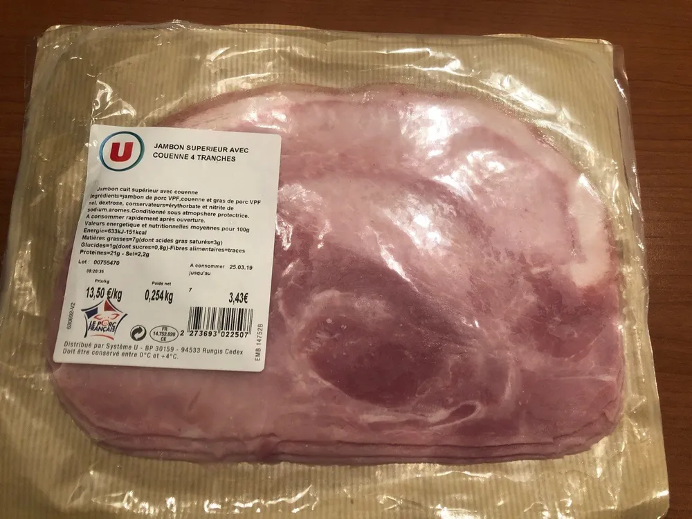 Jambon superieur avec couenne 4 tranches