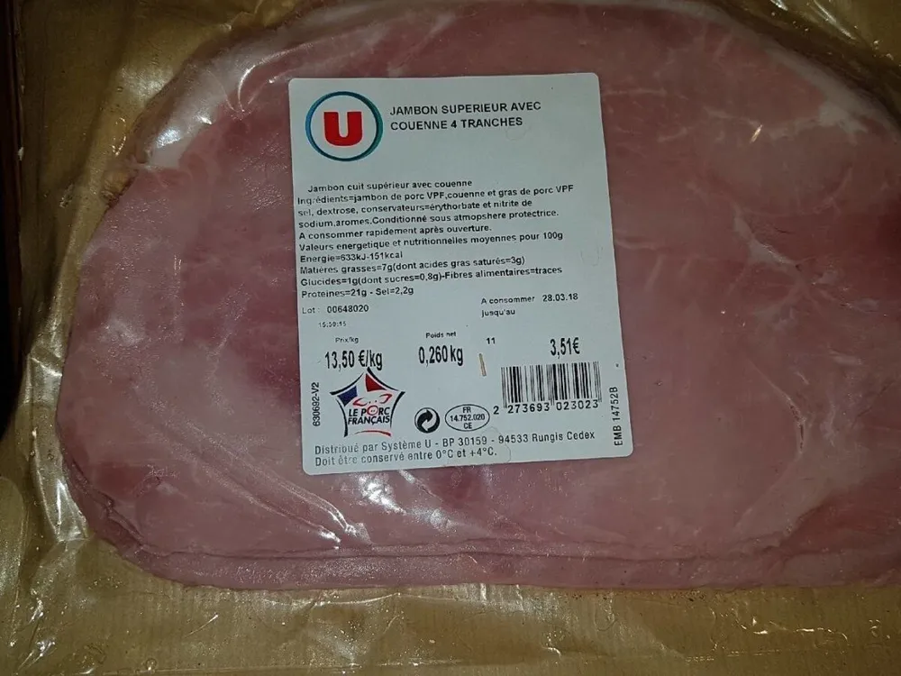 jambon supérieur avec couenne