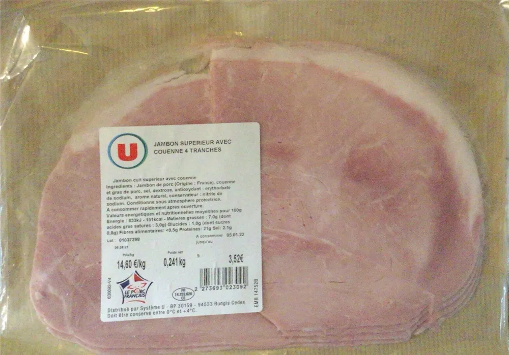 Jambon superieur avec couenne 4 tranches