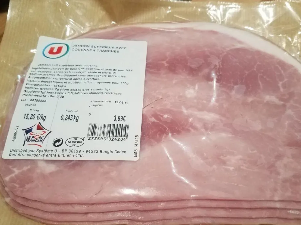 Jambon superieur avec couenne 4 tranches