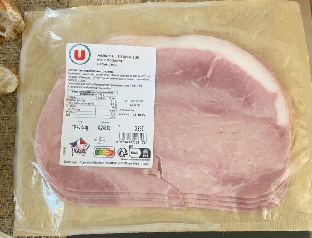 Jambon cuit supérieur avec couenne