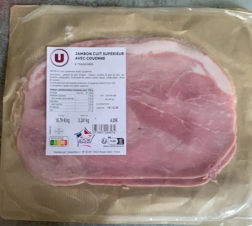 Jambon cuit supérieur avec couenne