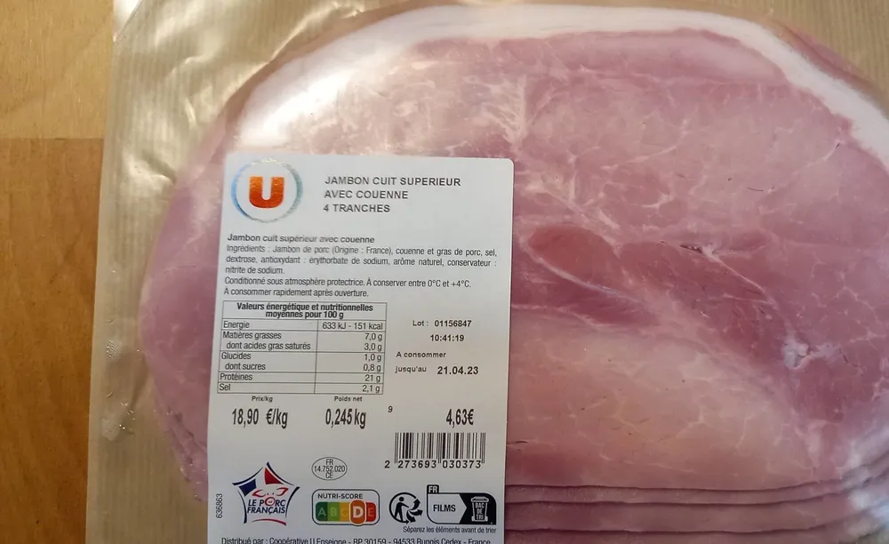 Jambon cuit supérieur  avec couenne