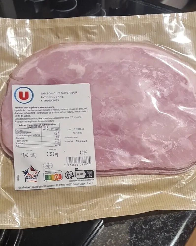 Jambon cuit supérieur avec couenne