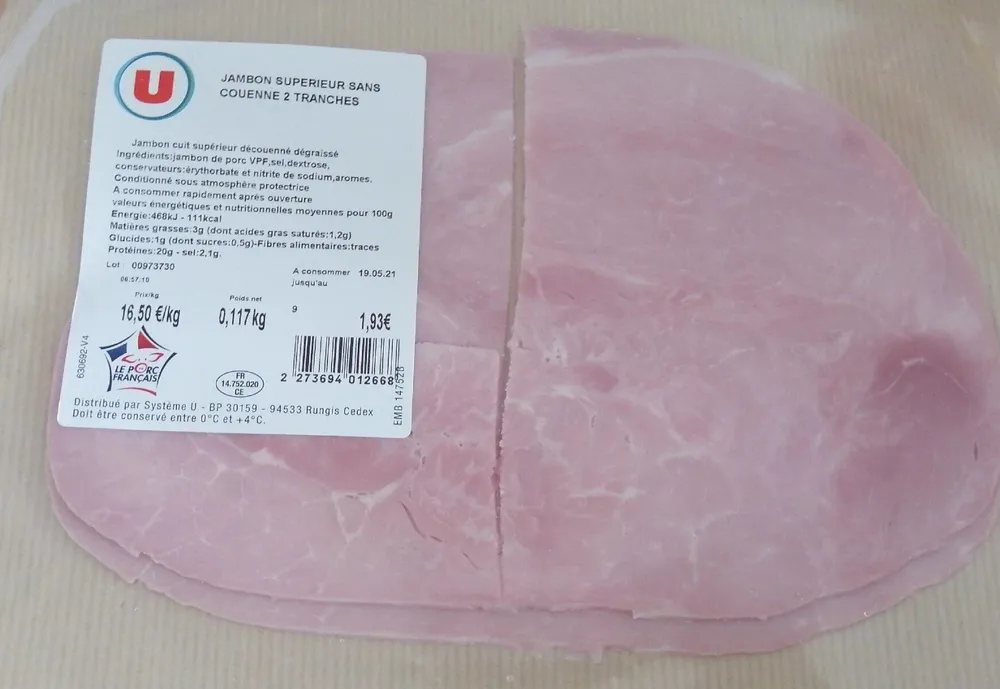 Jambon supérieur sans couenne 2 tranches