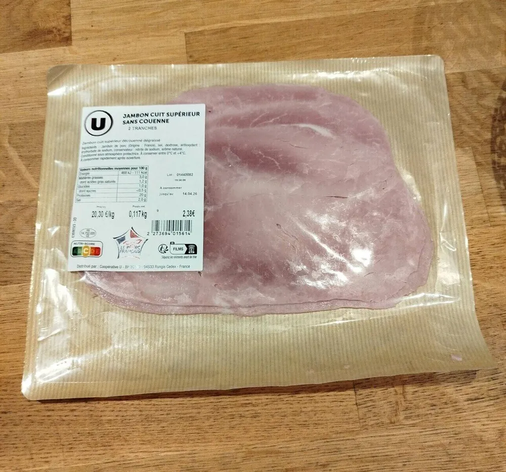 Jambon cuit supérieur sans couenne