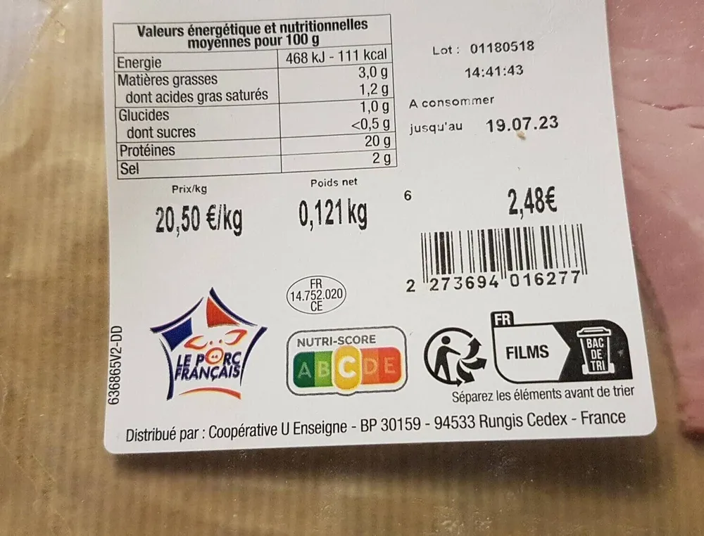 Jambon cuit supérieure sans couenne